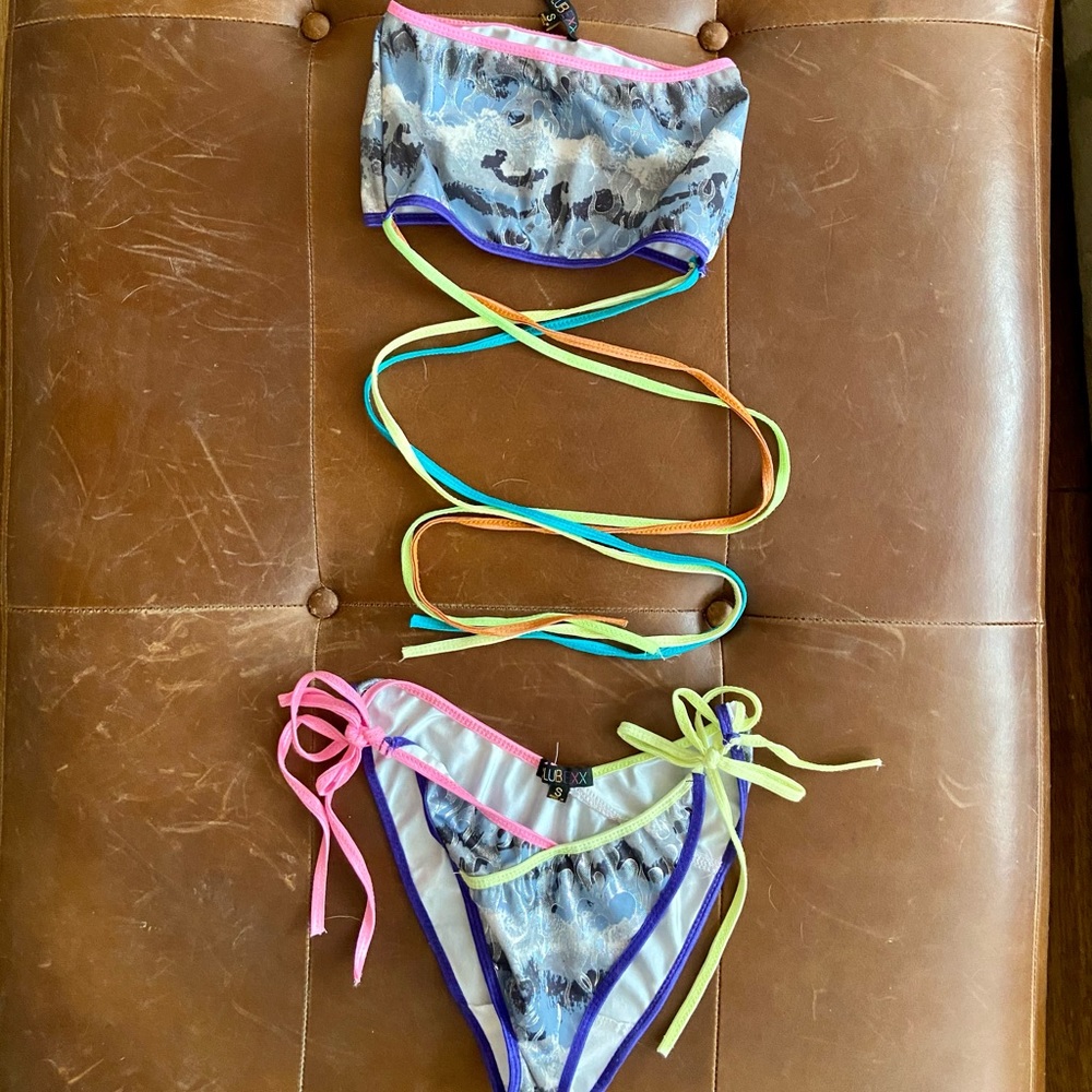 Club Exx Colorful Strappy Bikini / Rave Outfit (top & bottoms)